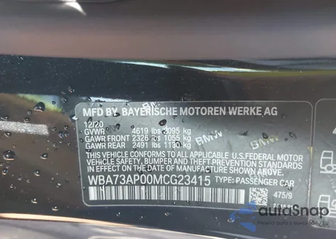 2021 BMW 430I xDrive z USA, uszkodzony, nr VIN WBA73AP00MCG23415